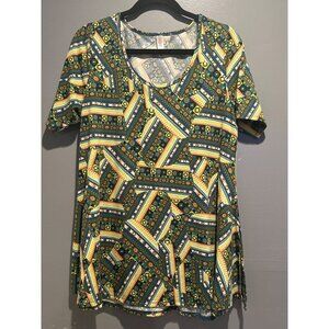 LuLaRoe Women Medium Oversized Asymmetrical Print Top Boho Cottagecore Chic